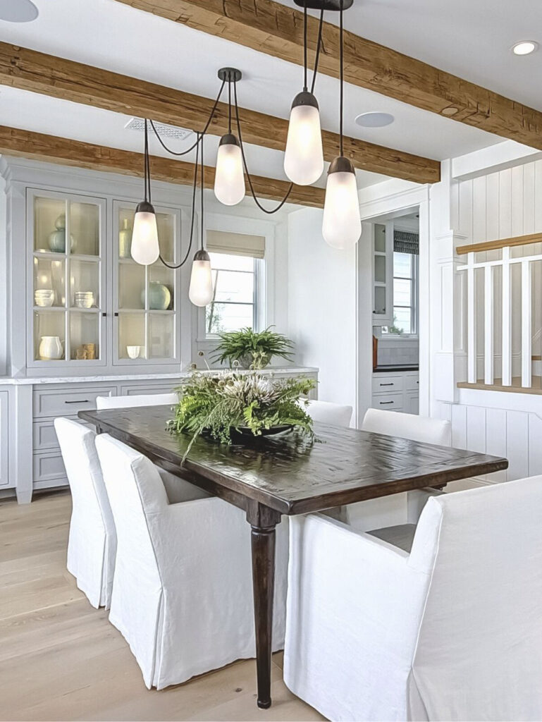 dining room with ceiling beams