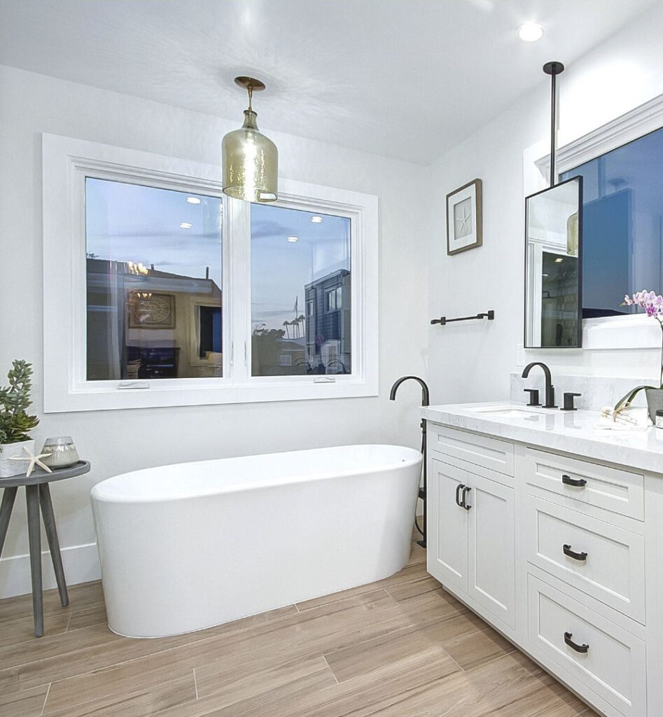 bathroom with alone standing tub