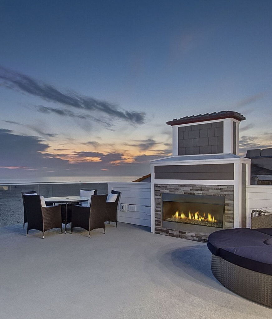 roof deck fireplace and ocean view