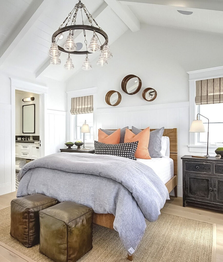 bedroom with vaulted ceiling and beams