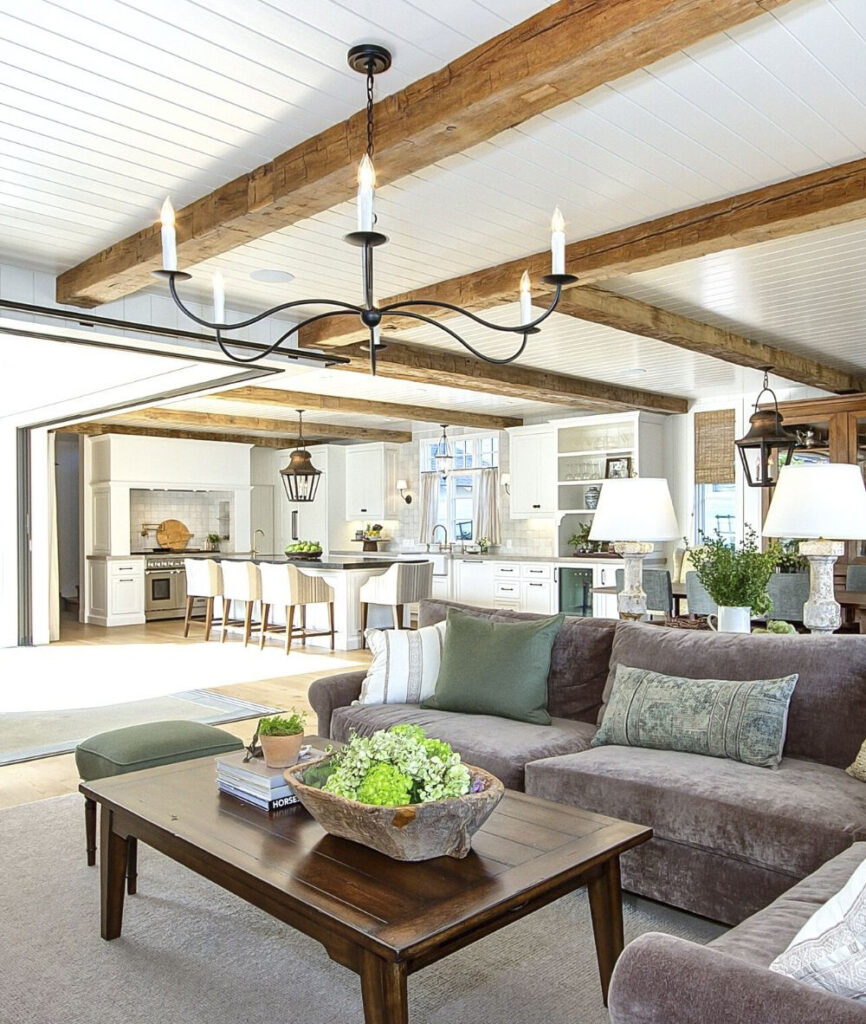 living room with ceiling beams